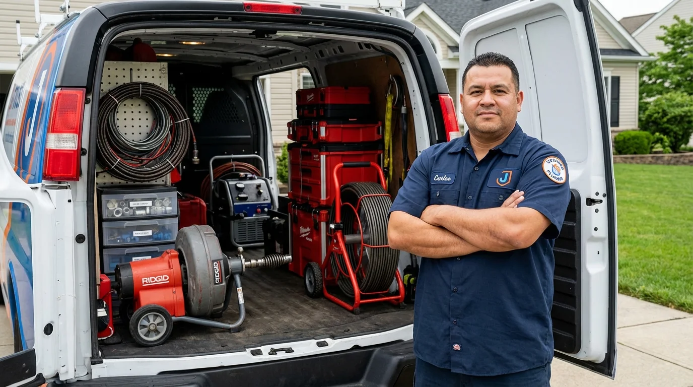 Professional drain cleaning equipment and Johns Plumbing LLC plumber in Bettendorf