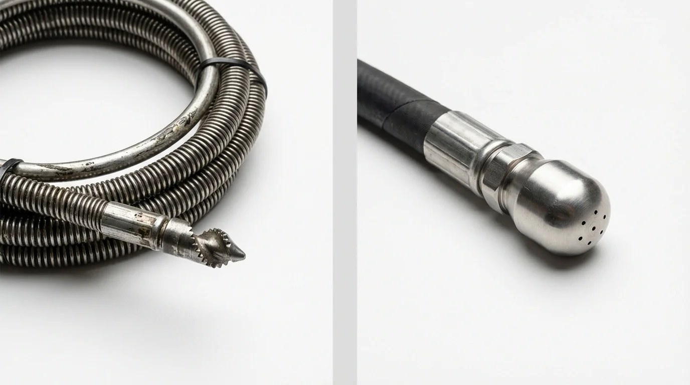 Drain snake cable and hydro jetting nozzle used for drain cleaning in Bettendorf, IA