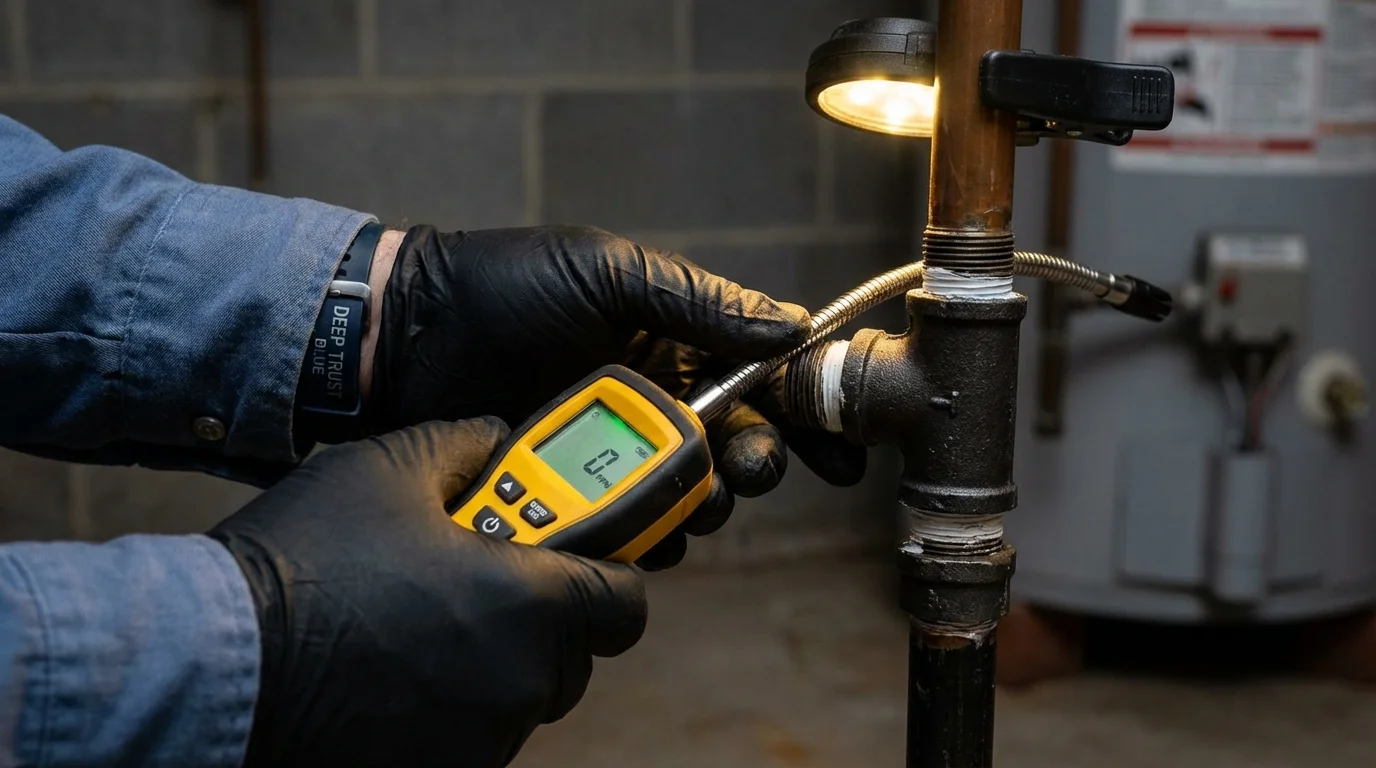 Gas leak detection with electronic sniffer by Johns Plumbing LLC in Bettendorf